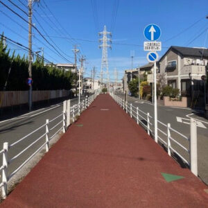 遊歩道にカラーゴムチップが採用されました。