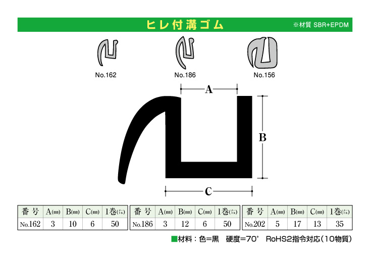 篠田ゴム U字形溝ゴム No.102 50m サッシ、窓